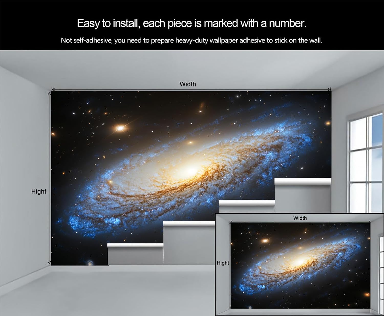 Spiral Galaxy Wall Mural, Outer Space 3D Wall Murals, Universe Wallpaper Mural, for Living Room Bedroom Large Wallpaper Indoor Decor 59" W x39.4 H