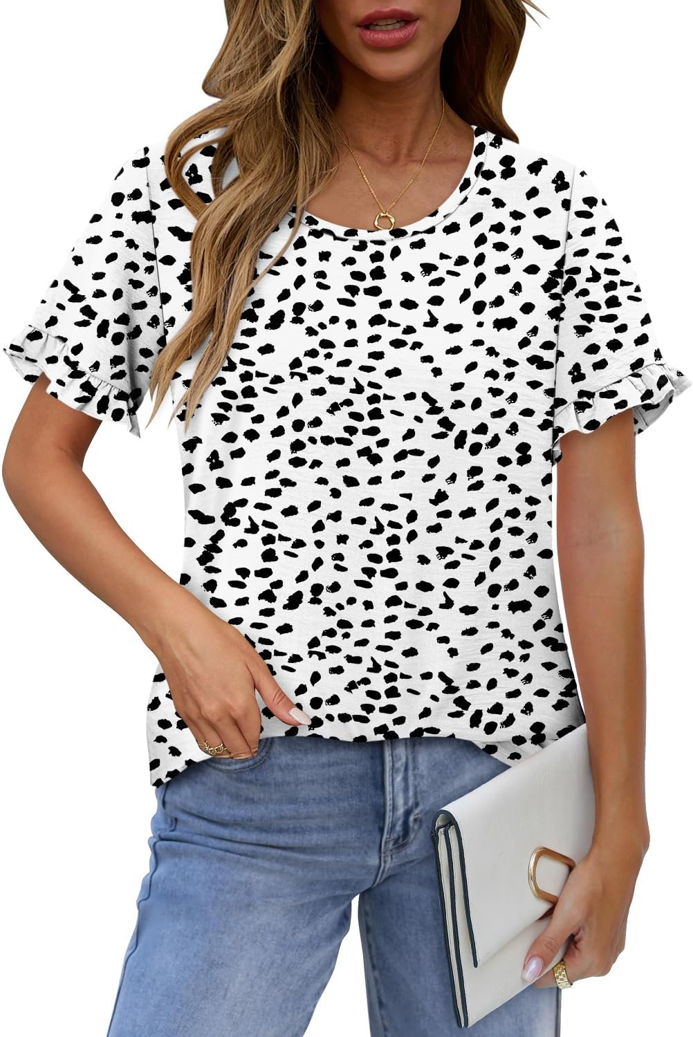 CRAZY GRID Women's Shirts Summer Casual Crewneck Short Sleeve Blouses Cute Floral Print Tunic Tops - Image 2