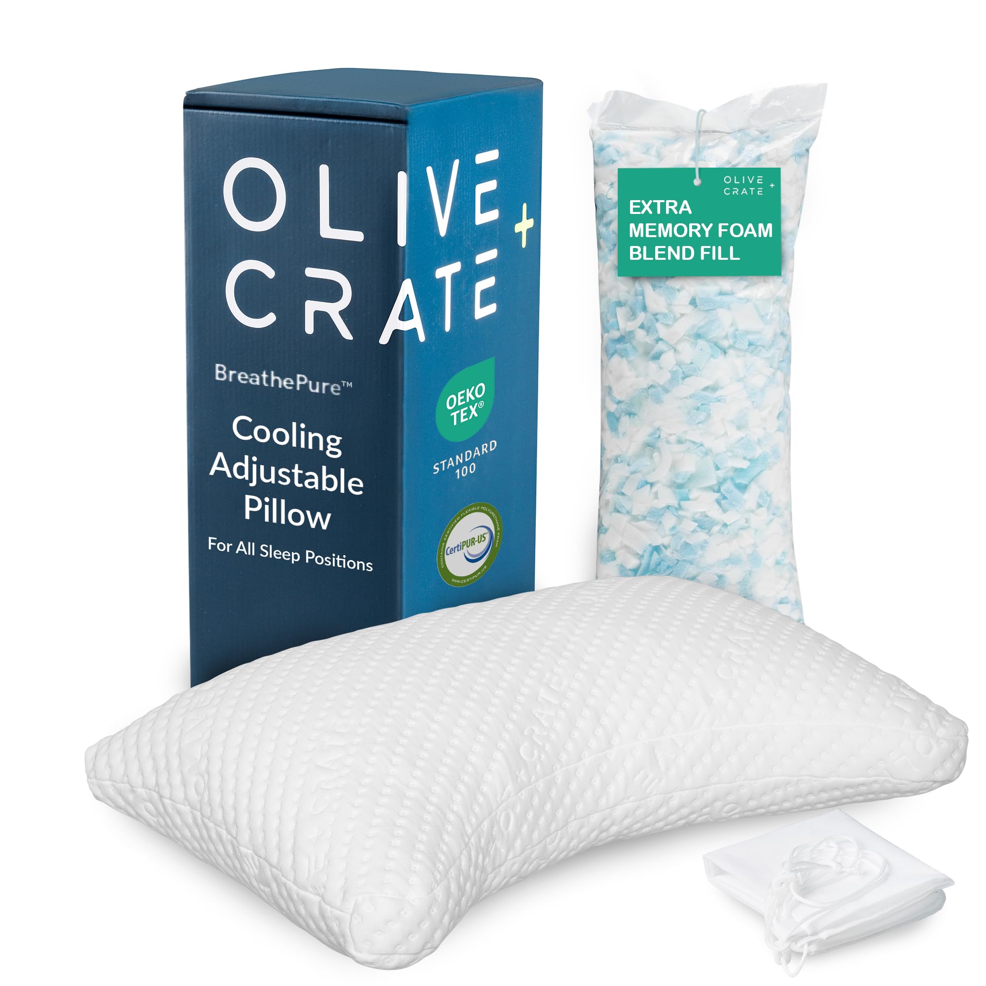 Olive + Crate Adjustable Loft Shredded Memory Foam Pillow