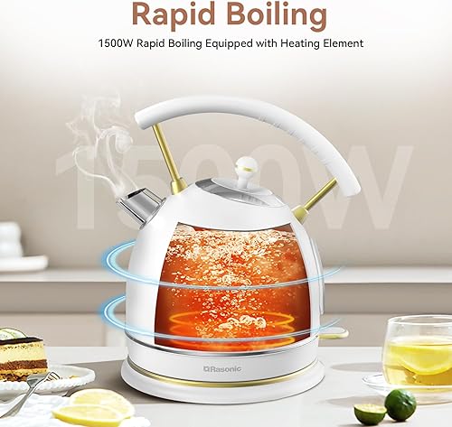 Miniatura 3 de Rasonic Retro Electric Kettle Stainless Steel, 1.8L Tea Water Boiler, 1500W Fast Quiet Boil, Temperature Gauge, Auto Shut-Off, Boil-Dry Protection