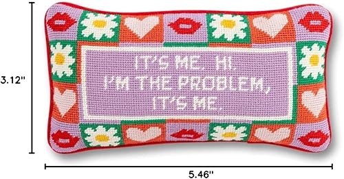 Miniatura 5 de Furbish Almohada decorativa de punto de aguja hecha a mano  It's Me, Hi  8 x 14 pulgadas  Pequeña almohada bordada para cama, silla, sofá,