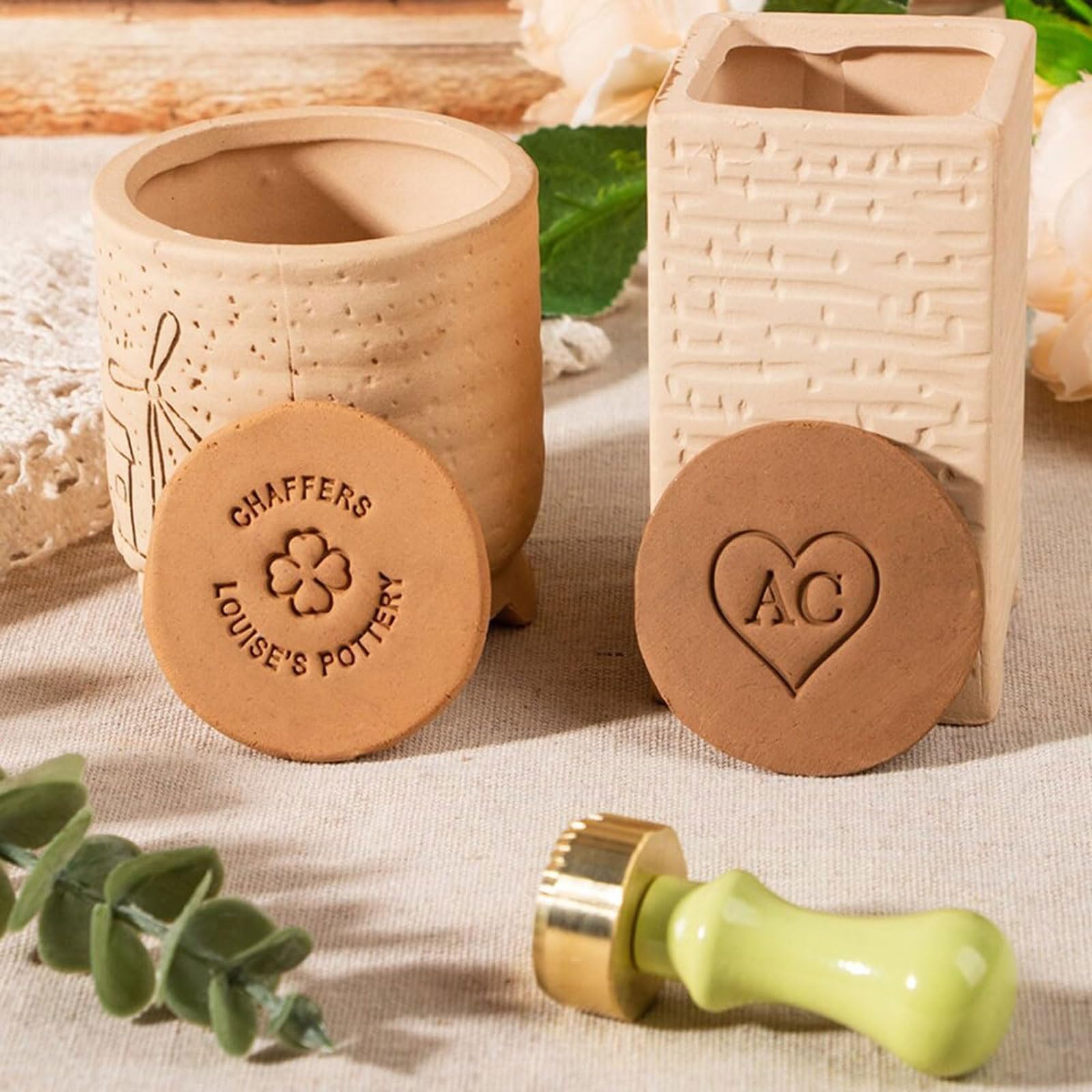 3 pezzi set timbri in argilla personalizzati timbri per ceramica stampi in ottone strumenti per ceramica timbri in ottone timbri in ceramica personalizzati regali per vasaio Kit timbro fai da te