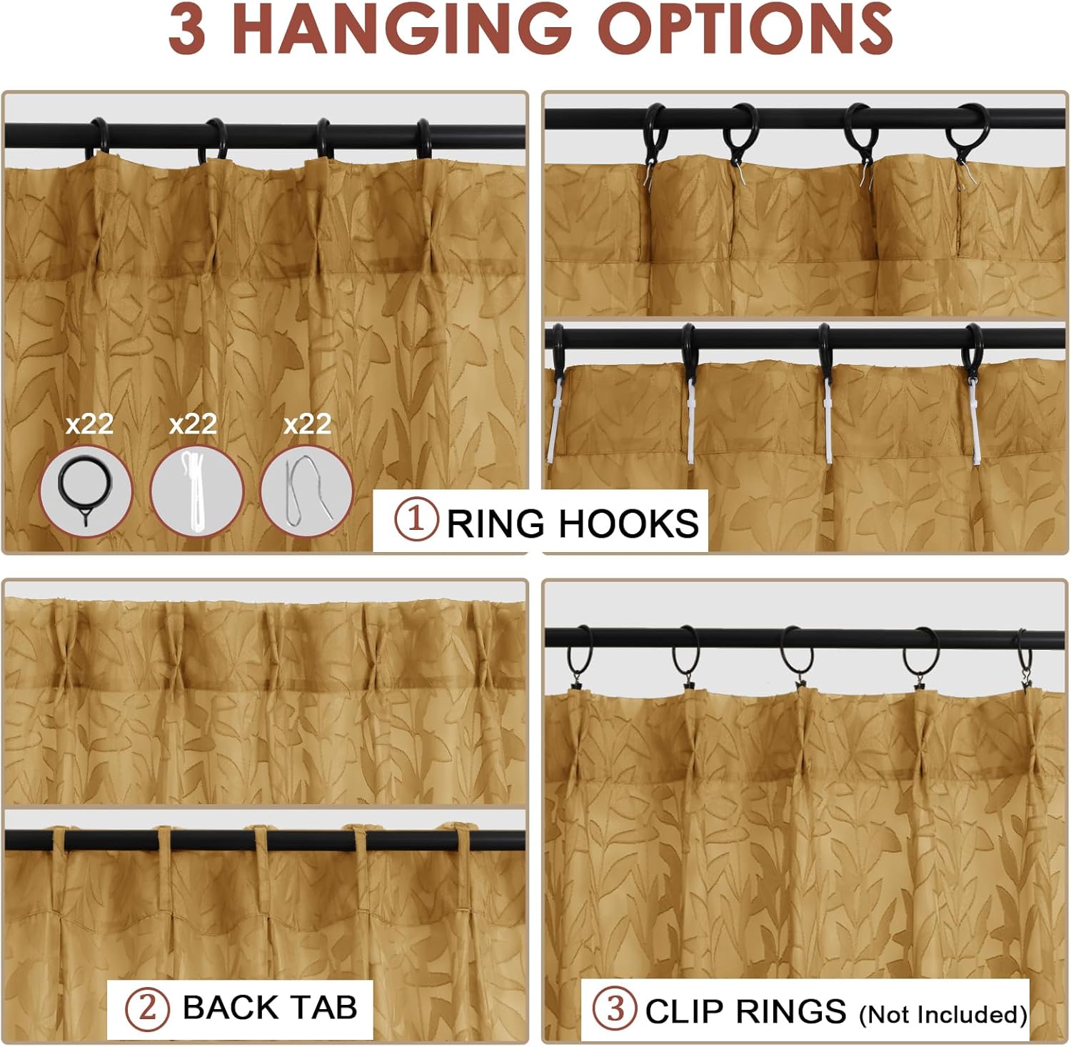 Lecloud Extra Wide Pinch Pleated Dark Gold Sheer Curtains 84 Inches Long 2 Panels for Living Room, Jacquard Textured 60 Inch Wide Drapes for Patio Sliding Glass Door with Back Tab, 60" W x 84" L