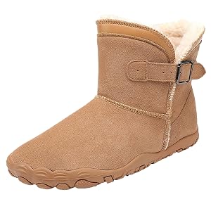 Hike Winter Barefoot Boots Womens Mens Faux Fur Lined Winter Ankle Booties Buckle Decor Wide Toe Waterproof Snow