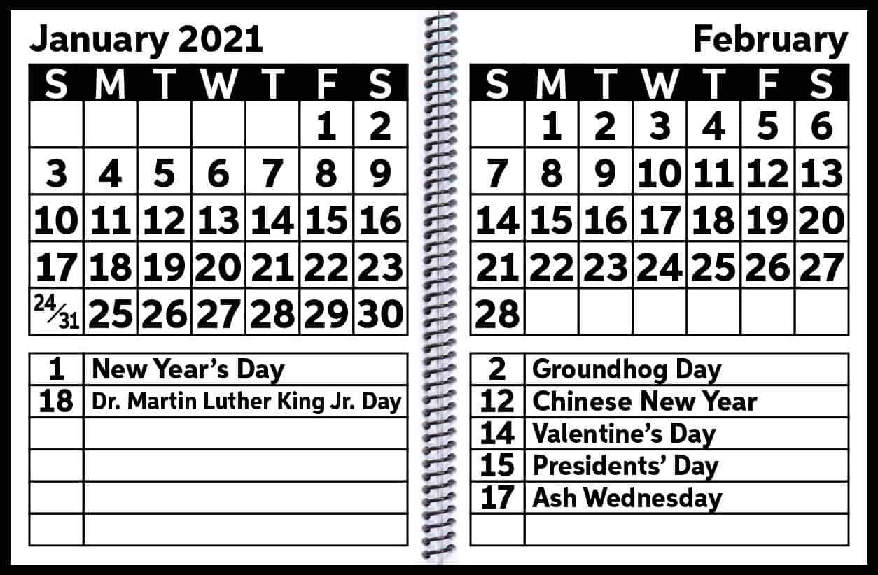 Calendario settimanale 2026 EZ2See® – Agenda giornaliera con grande stampa nera, numeri, bordi – ad alto contrasto, con grande spazio per appunti, linee in grassetto