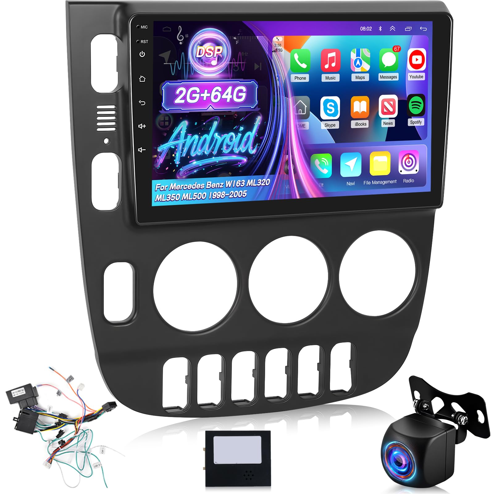 View 1 of [2+64G] for Mercedes Benz W163 ML320 ML350 ML500 1998-2005 Car Radio, 9 inch Touchscreen Android 15 Stereo - Wireless Carplay and Android Auto, 5G/WiFi, DSP/EQ, FM/RDS Radio, SWC + Backup Camera