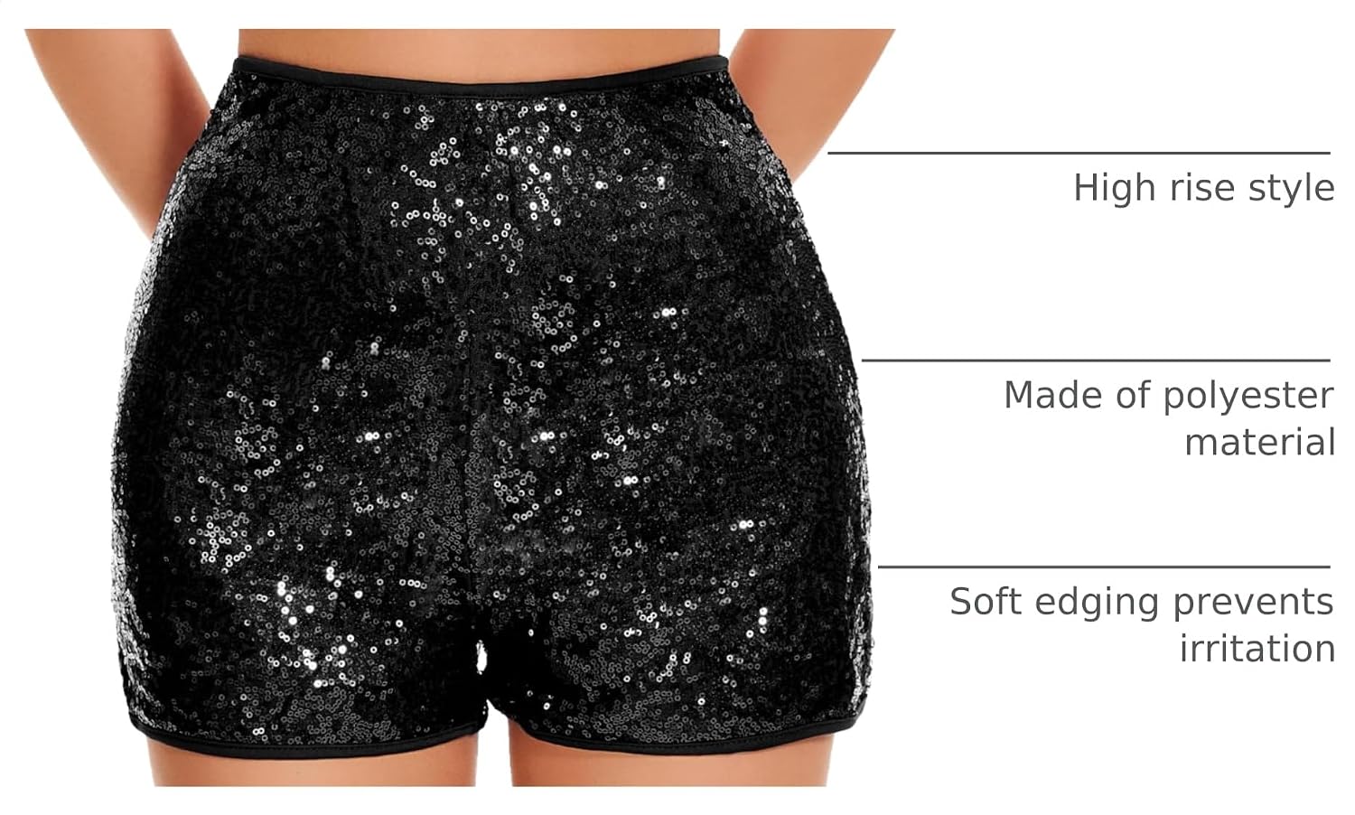 Vinaderhom Women's Sparkle Sequin Shorts Elastic High-Waisted Glitter Booty Shorts for Parties and Festivals
