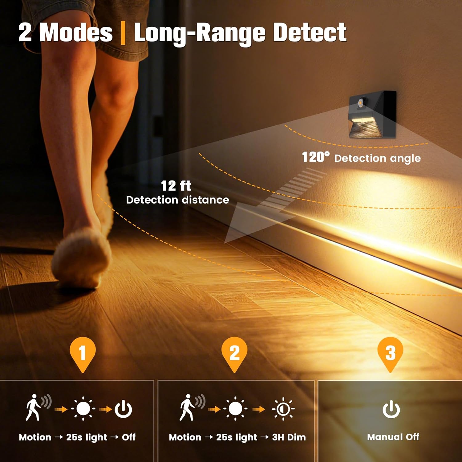 VOLISUN Motion Sensor Stair Light Rechargeable 8 Pack, Night Lights 3 Modes & 3 Color Temperatures, Magnetic Rechargeable Stick-On Lights for Stairs, Hallway, Cabinet(Black)