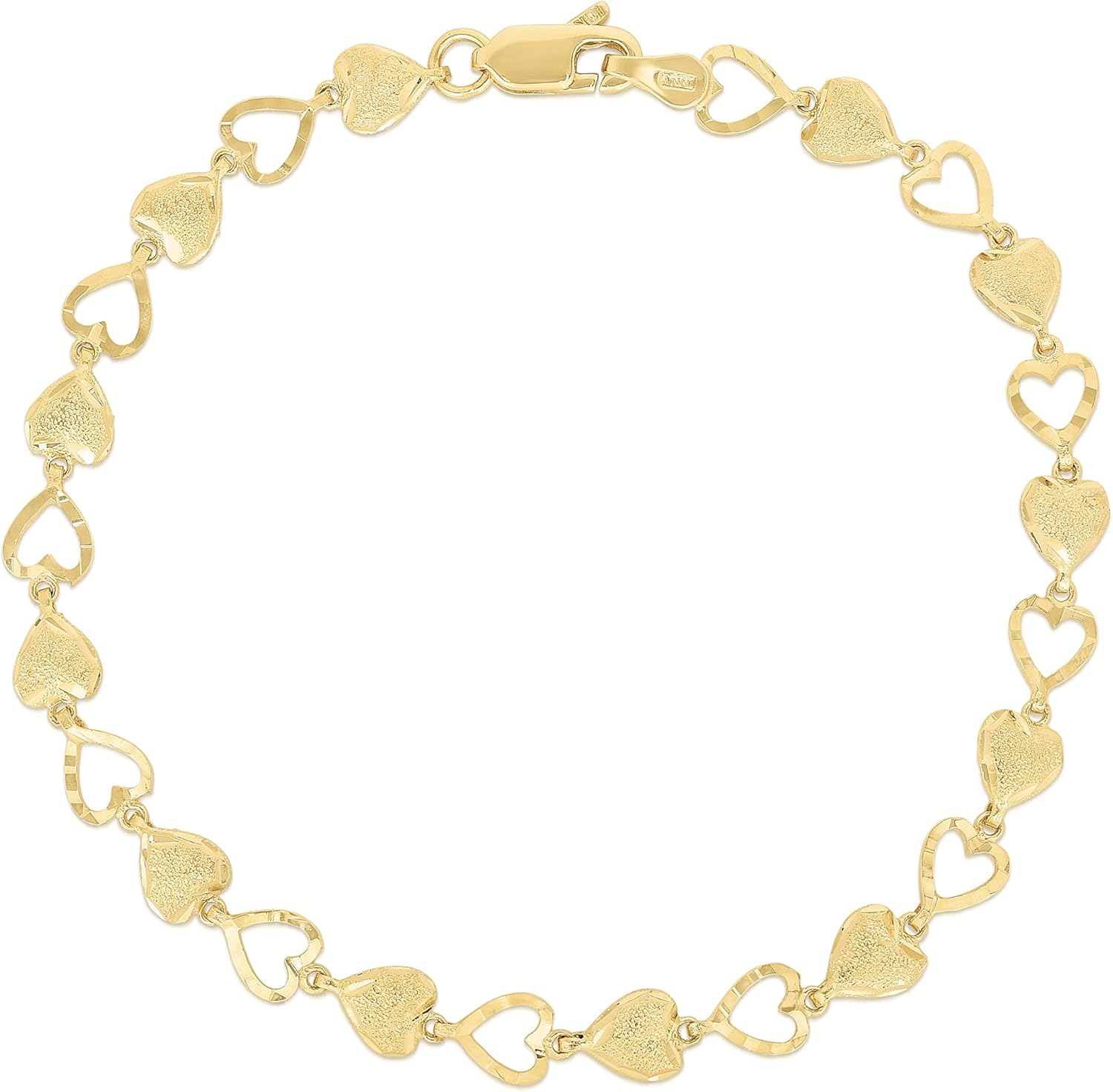 Floreo 10k Yellow Gold Heart Shape with Open and Textured Finish Pattern Link Bracelet