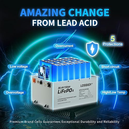 Miniatura 3 de LOSSIGY Batería de litio para carrito de golf de 36 voltios con cargador LiFePO4 de 25 A, energía utilizable de 5.76 Wh, Bluetooth BMS de 200 A,