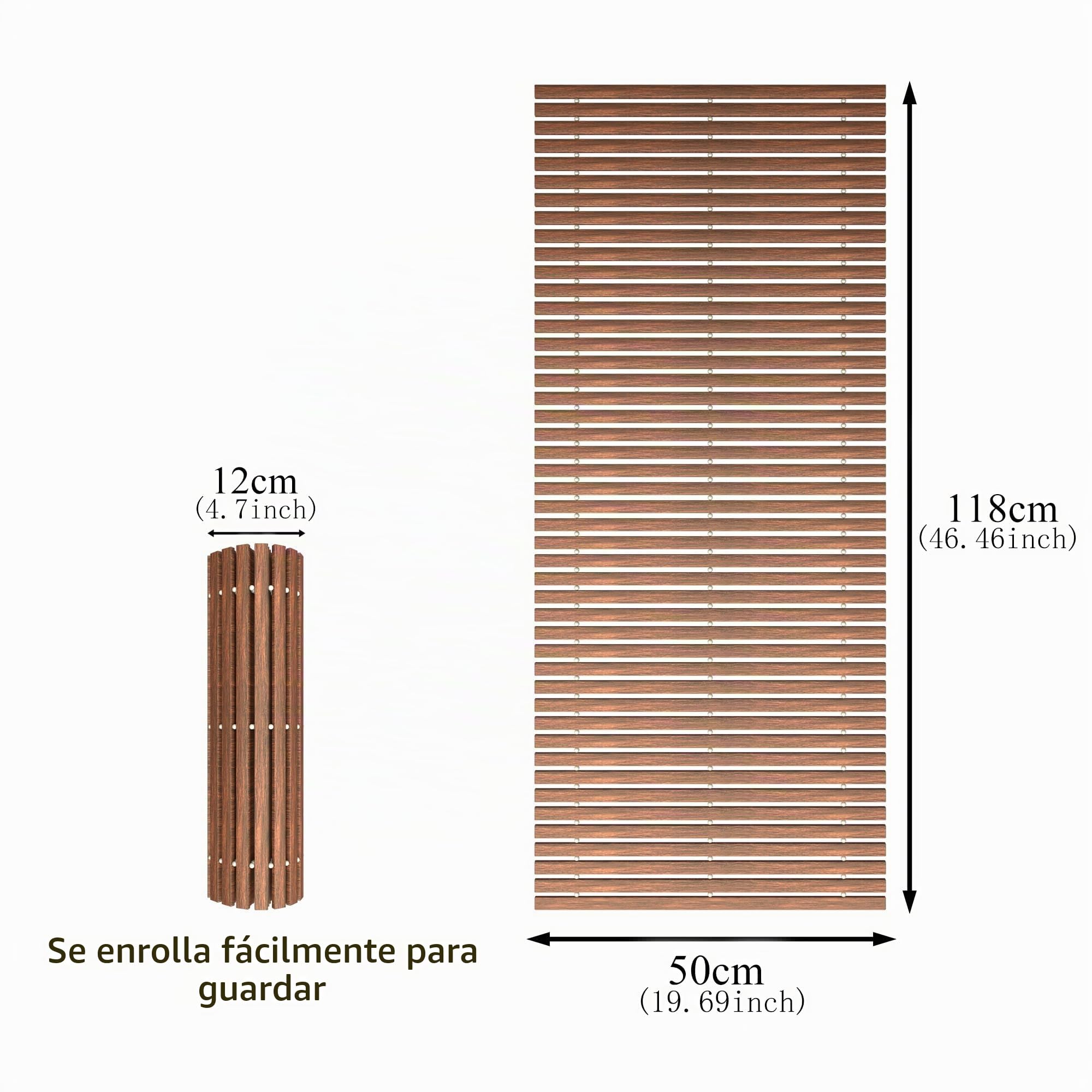Alfombrilla de baño de madera teca, 118 x 50 cm, antideslizante, ducha