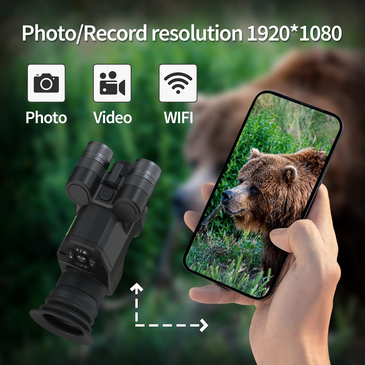 Night Vision Monocular for Hunting,1080P,Clip on Scope with IR 850nm&940nm,Infrared Hunting Scopes for Rifles,IR Illuminator with WiFi for Day Night Viewing