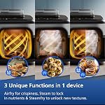 Philips 5000 Series 9,6qt (9L) Double panier tout-en-un Air Apéritif & Cuisinière à vapeur – 19 dans une fonction de cuisine, RapidAir Plus + La vapeur, propre à la vapeur (NA555/00)