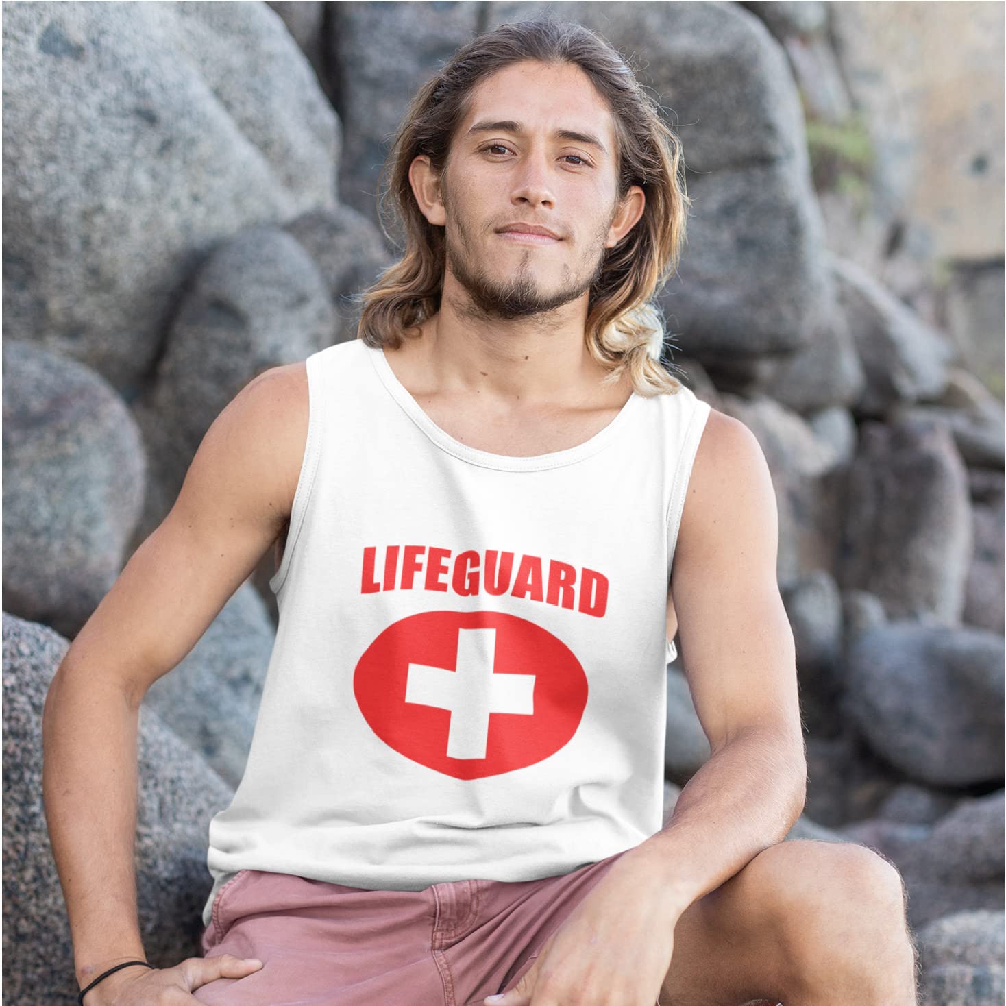 Camisetas de Tirantes para Hombre Traje de Salvavidas Cruz Blanca o Roja Uniforme de Salvavidas