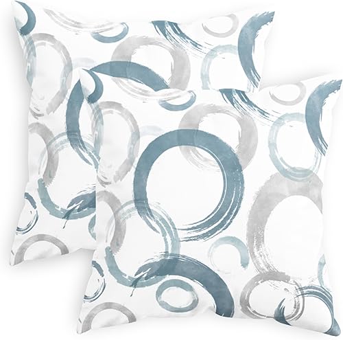 CaliTime Juego de 2 fundas de almohada decorativas con estampado de círculos geométricos de tinta y lavado, para sofá, cama, decoración de casa