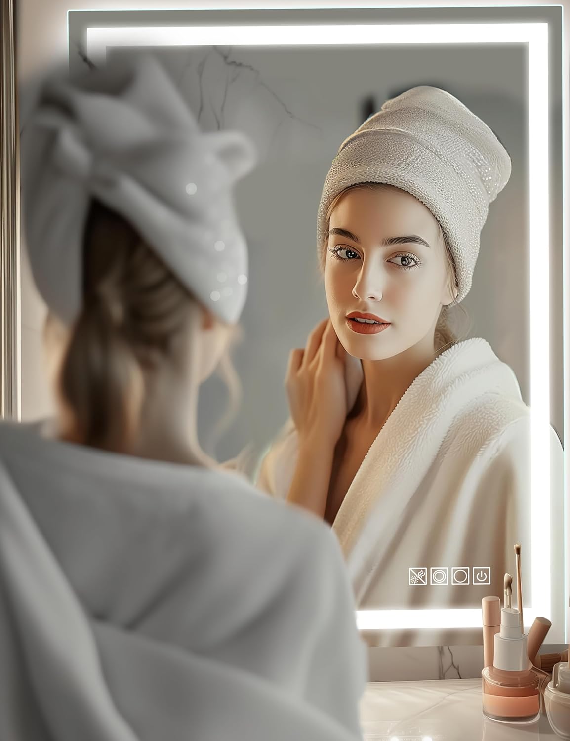 L LOHAS LED 48"x 36" LED Bathroom Mirror with Front and Backlight, Digital Mirror, Stepless Dimmable Wall Mirrors with Anti-Fog, Shatter-Proof, Memory, 3CCT, Night Light, LED Vanity Mirror