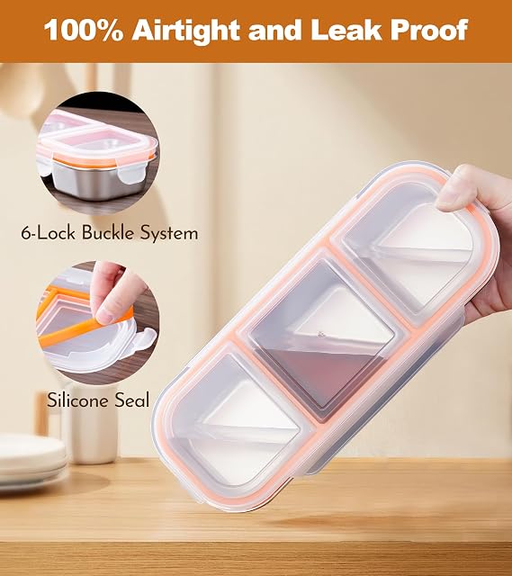 Ugotit Snack Boxes with Compartments, 2 Compartments Snack Containers for Kids And Adults, Leakproof Bento Lunch Boxes, Reusable Divided Food Storage Containers for School Work Travel (Black, 700ml)