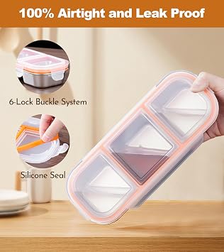 Ugotit Snack Boxes with Compartments, 2 Compartments Snack Containers for Kids And Adults, Leakproof Bento Lunch Boxes, Reusable Divided Food Storage Containers for School Work Travel (Black, 700ml)