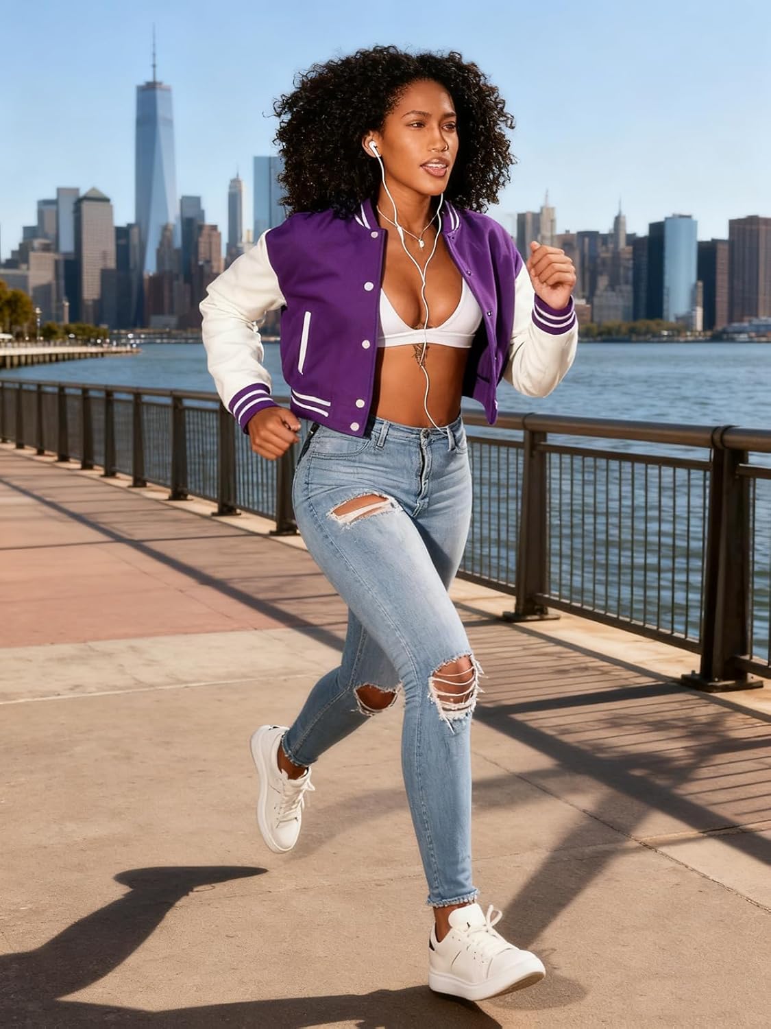 ThusFar Women Denim Distressed Jacket Puff Sleeve Ripped Pockets Vintage Washed Classic Button Up Cropped Destroyed Jean Coat - Image 3