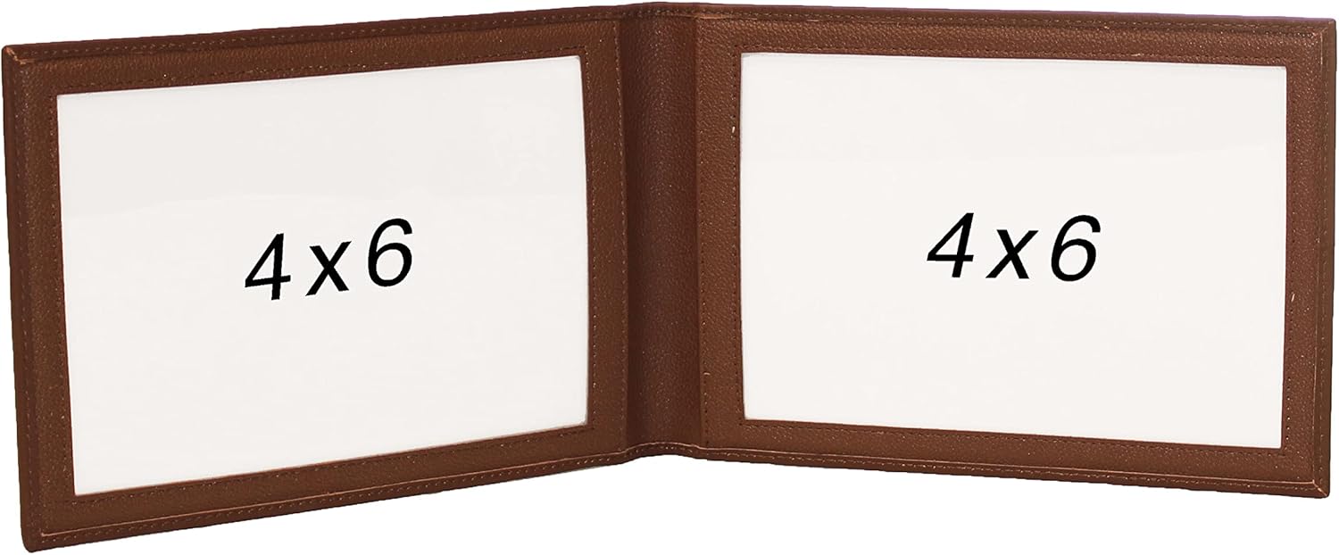 Double 4x6 Landscape Leather Picture Frame - Cognac