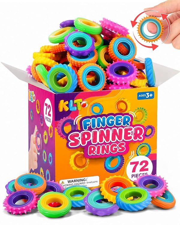 KLT Fidget Toys Bulk for Kids: 72 Pack Textured Spinner Rings - Bulk Fidgets for Classroom Prizes Box - Party Favors Goodie Bag Stuffers for Gifts - Small Toys for Back to School Supplies by KLT - Used condition - US$25.75