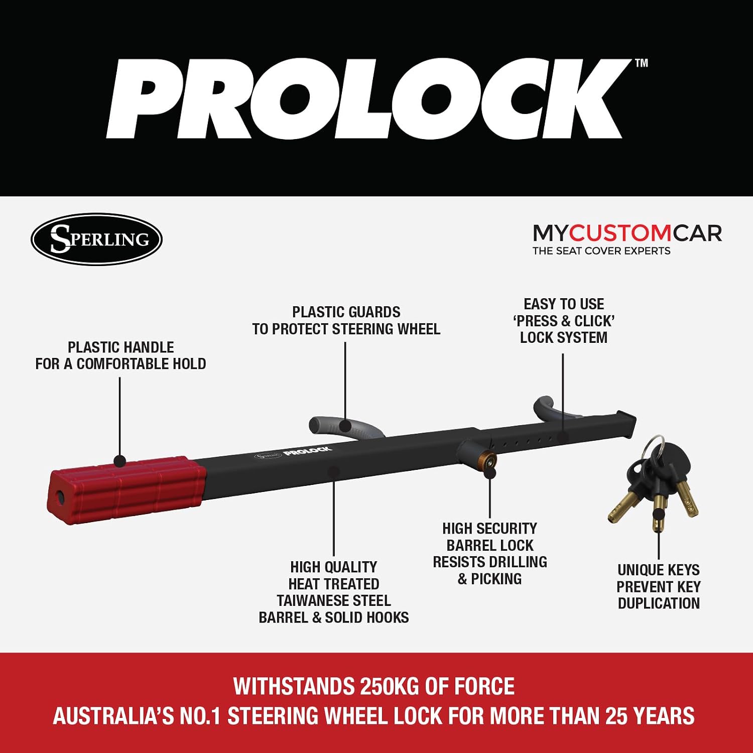 Car Steering Wheel Lock Prolock Anti-Theft Heavy Duty Steering Lock for Car Van Truck SUV Universal