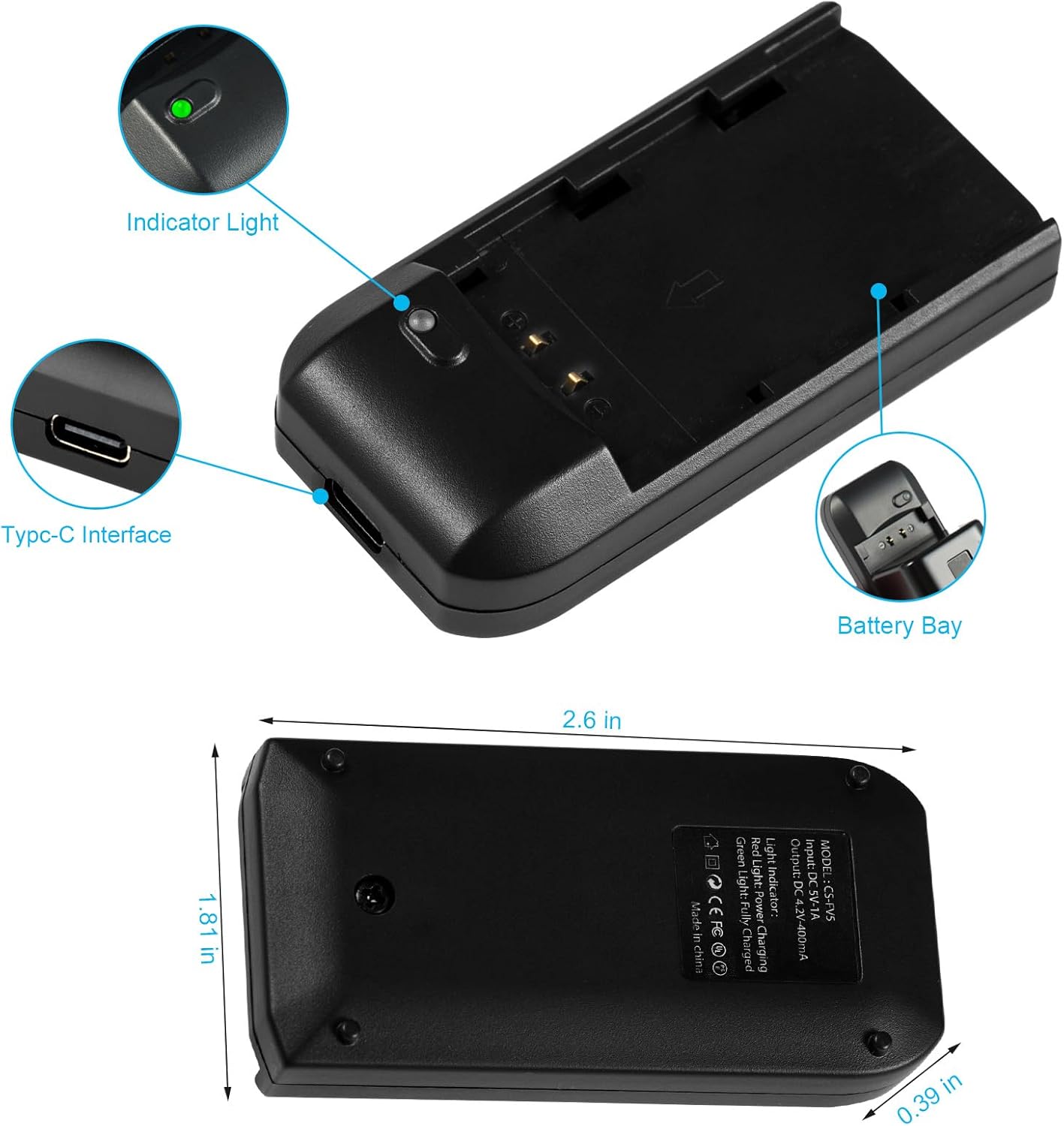 Camcorder Video Digital Camera Travel Charger and 3.7V 2000mAh NP-FV5 Plus Li-ion Rechargeable Battery（NP-FV5 Plus Battery Charger）