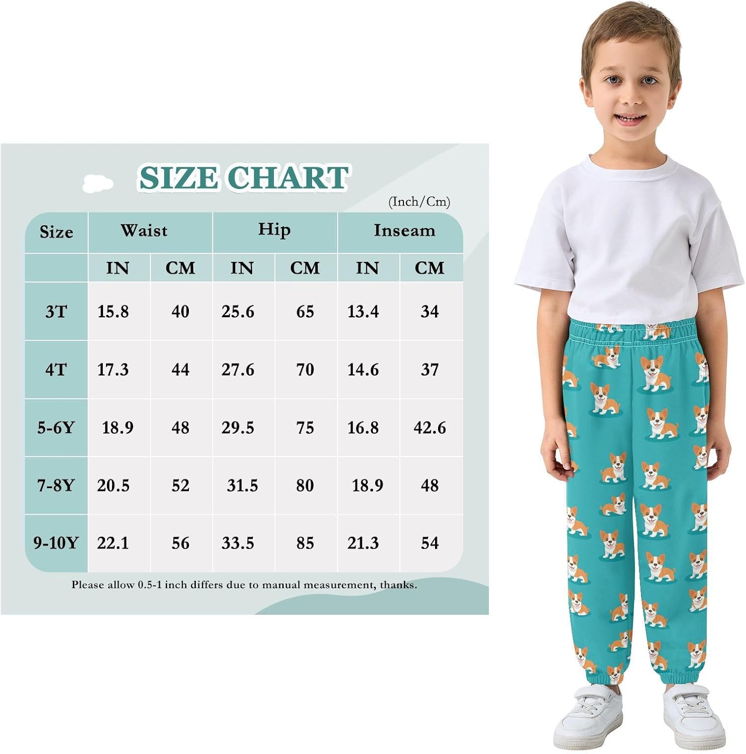 Boy Sweatpants Lovely Dog Corgi Joggers Casual Athletic Pants Kids Elastic Waist Cuffed with Pockets