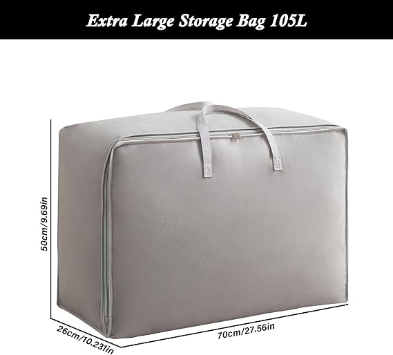 Clothes Storage Bag Large 2Pcs, Duvet Storage Bags King Size With Zips Foldable Thicken Nonwoven Fabric Moving Packing Totes Bag for Comforters Quilt Blankets Bedding Cushion Travel (Grey)