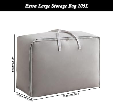 Clothes Storage Bag Large 2Pcs, Duvet Storage Bags King Size With Zips Foldable Thicken Nonwoven Fabric Moving Packing Totes Bag for Comforters Quilt Blankets Bedding Cushion Travel (Grey)