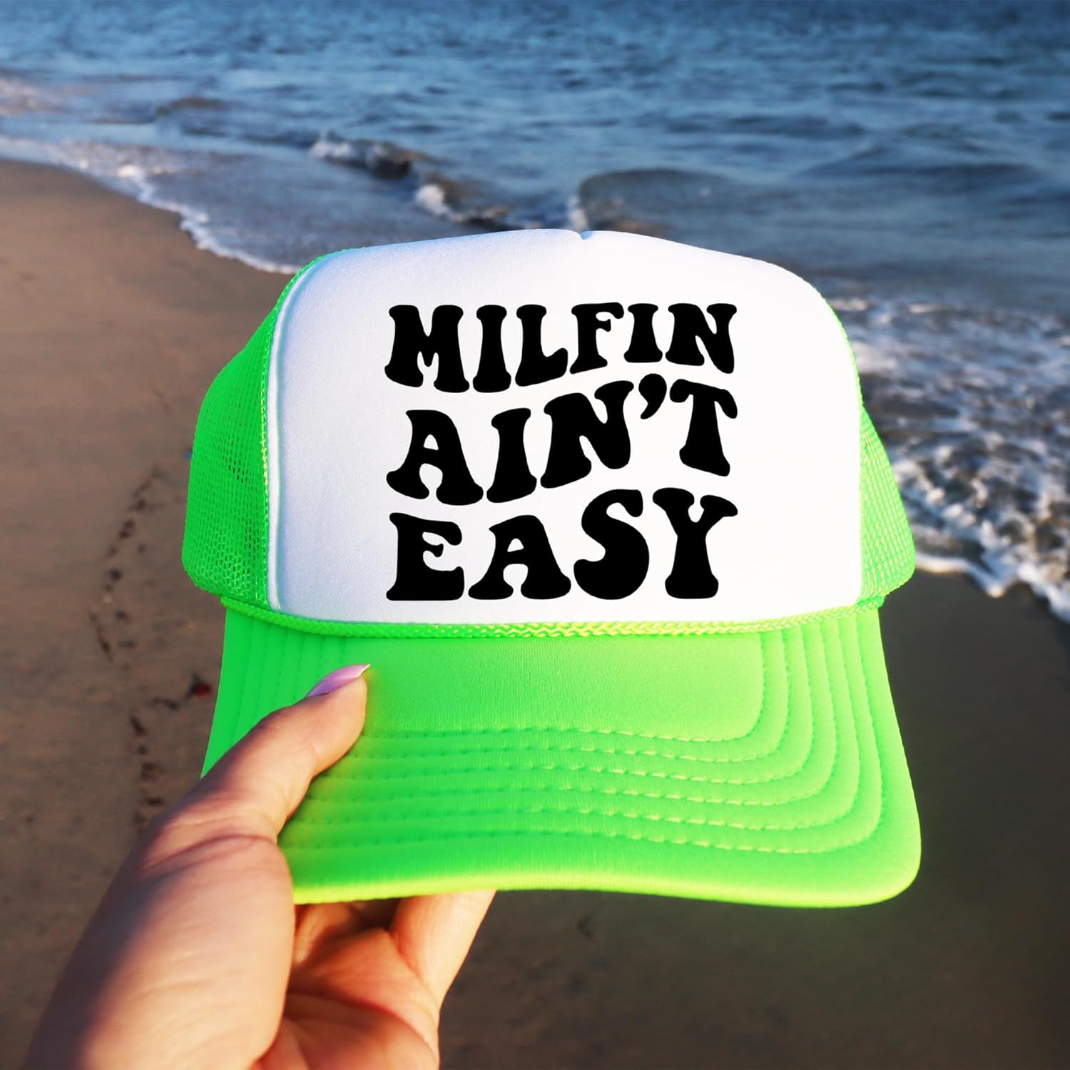 Milfin Ain't Easy Funny Classic 5 Panel Mesh Snap Back Trucker Hat