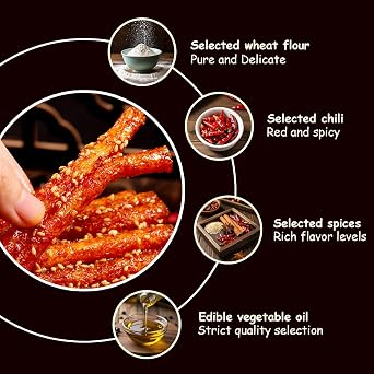 4-pack Latiao Hot Pot Spicy Strips, 100g/3.5oz per pack, Chinese Hot Pot Spicy Sticks, Tiktok Gluten Snacks from China, , Made of Flour, Chili and Spices
