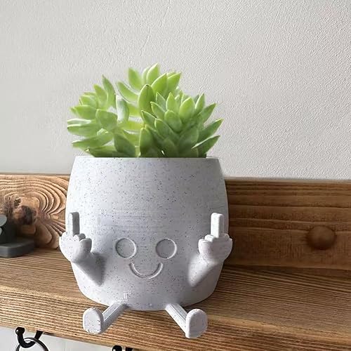 Smiling Plant Pot with Middle Fingers Up, Flower Pots for Succulents, Funny Resin Figure Planter Pot for Indoor Outdoor