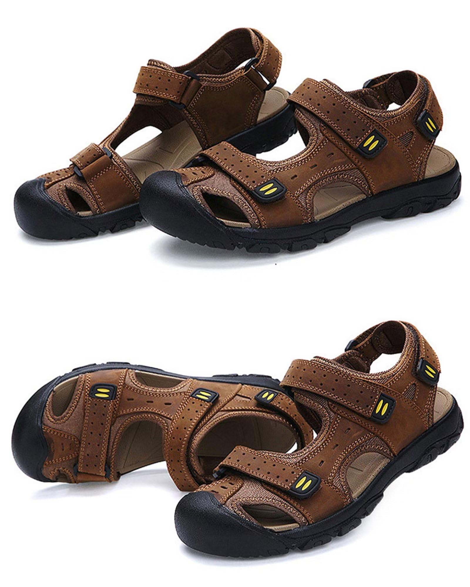Sandali Sportivi Uomo Pelle Sandali Trekking Sandali Estivi Punta Chiusi Sandali All'aperto Spiaggia Pescatore Antiscivolo