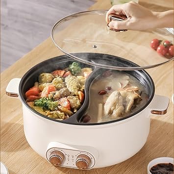 Self Heating Hot Pot, Double control switch, Automatic Power Cut-Off Chinese Hot Pot Hot Pot Cooker Electric, Ideal for Family Gatherings (with 2 Leaky Nets),5.5L