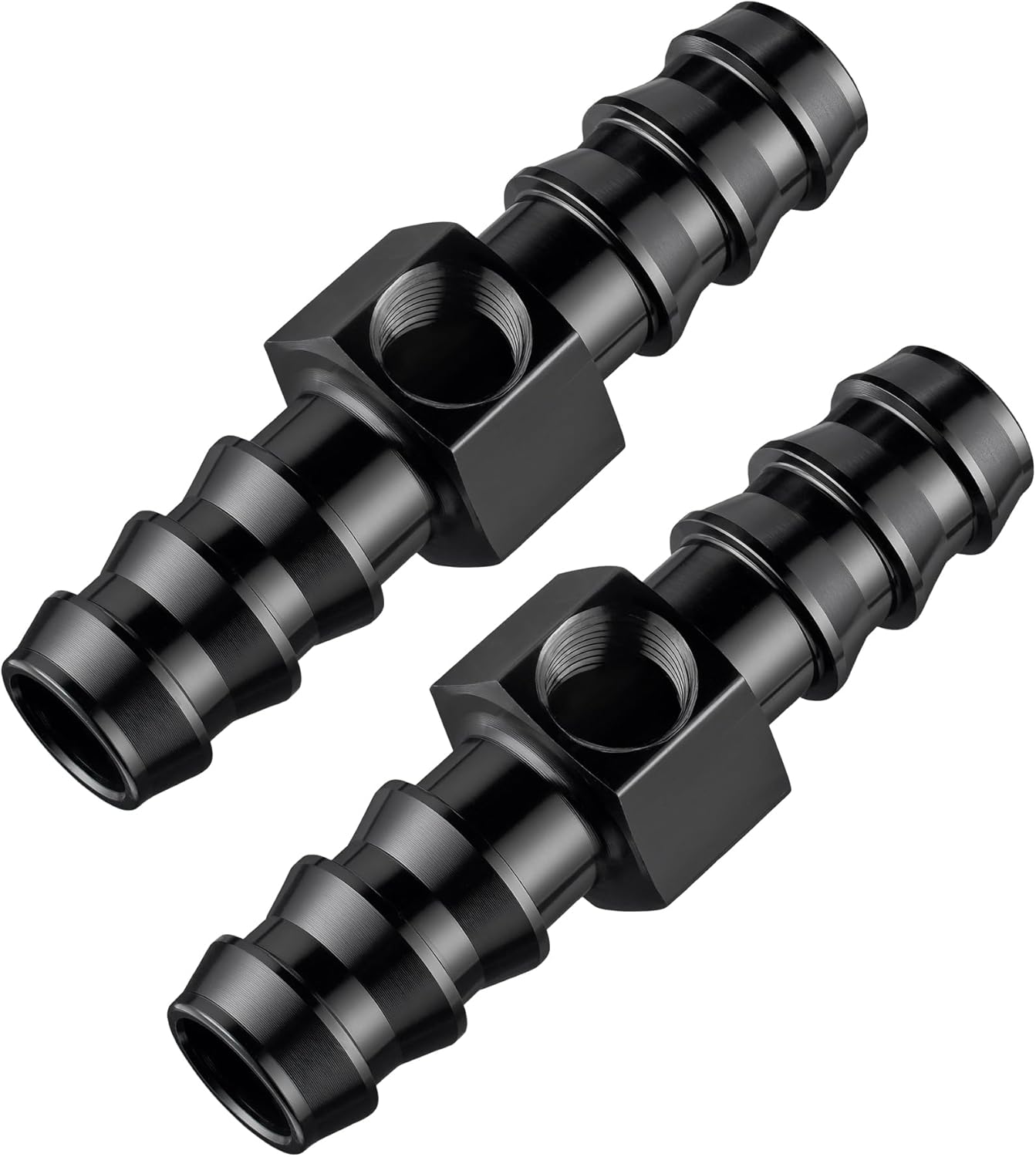 EVIL ENERGY 3/8 Barb Fuel Pressure Gauge Fitting Adapter with 1/8" NPT Sensor Gage Port Aluminum Black 2PCS
