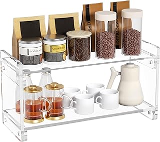 Coffee Station Organizer Countertup: Coffee Bar Accessories - 2 Tier Kitchen Acrylic Storage Shelf for Placing Mugs Beans Syrup Cups Stirrers