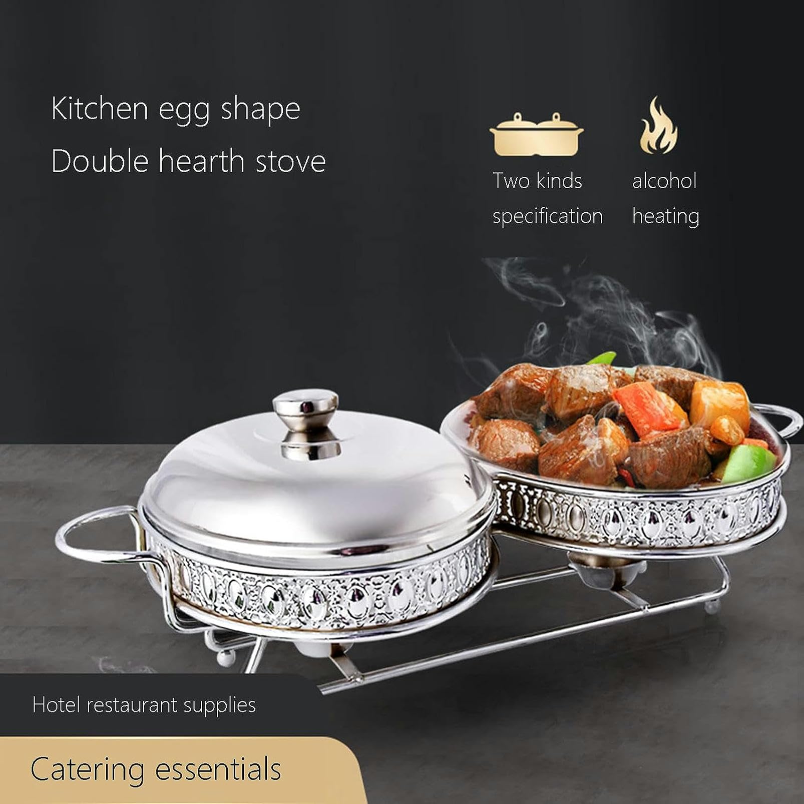 Scaldavivande - Servizio e riscaldatore per Buffet, bruciatore per Mantenere Il Cibo Caldo, Set per pentole Calde da Buffet con Coperchio in Vetro temperato, Set PE,Golden-2L