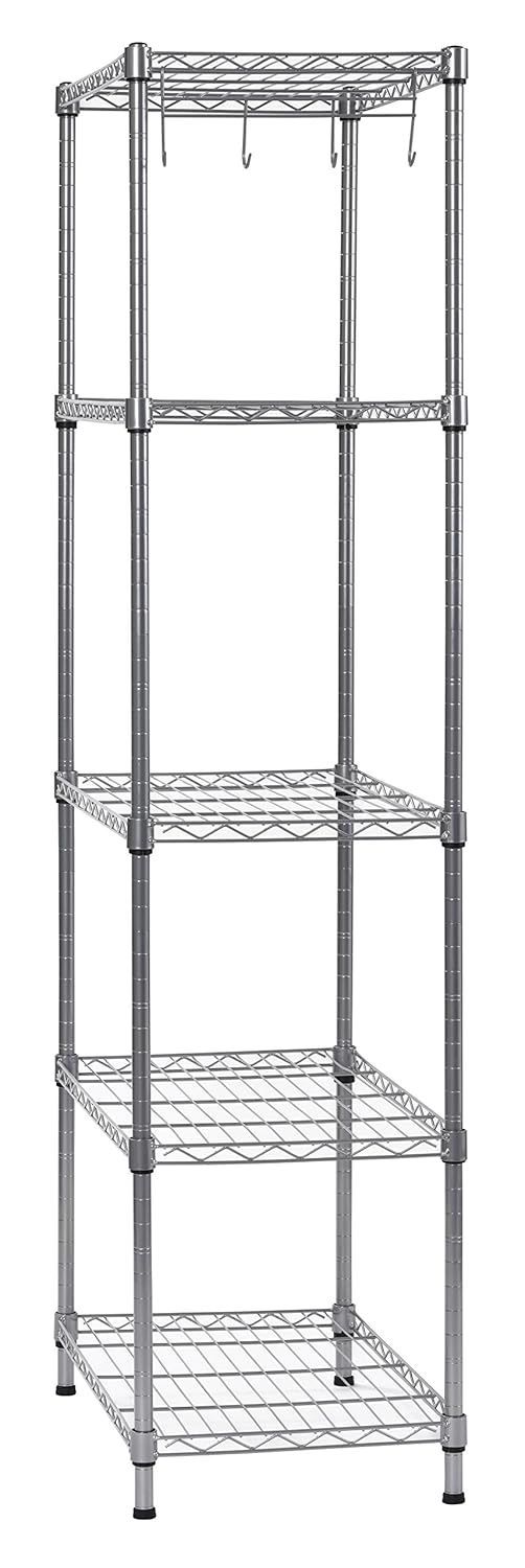 Muscle Rack WS241459-5S 5 Tier Wire Shelving with Hooks in Silver, 59" Height, 24" Width, 14" Length : Home & Kitchen