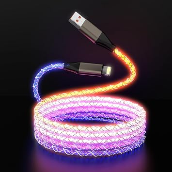LED Breathing Flow Light Up USB A to Lightning Charging Cable, RGB Colorful Stage Charging Cord for iPhone 14 Pro Max13/12/11 Pro Max/Mini/XS MAX/XR/XS/X/8/7/Plus iPad-3ft Apple MFi Certified