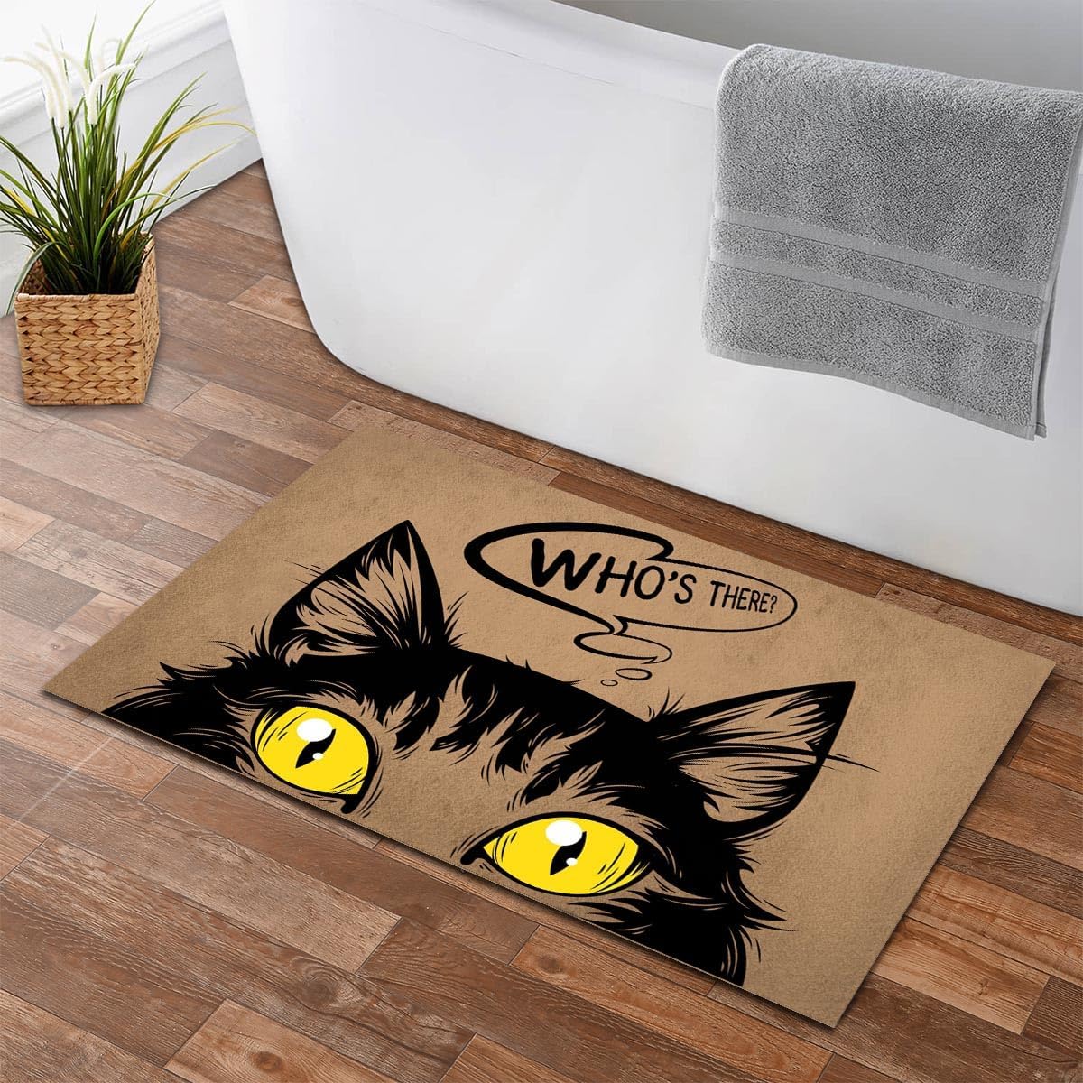 Funny Welcome Doormat for Entrance Way Indoor Front Porch Decor Anti-Slip Rubber Rugs Novelty Prank Gift Mats 23.7"(L) x 15.9"(W) (Who's There Peaking Cat)