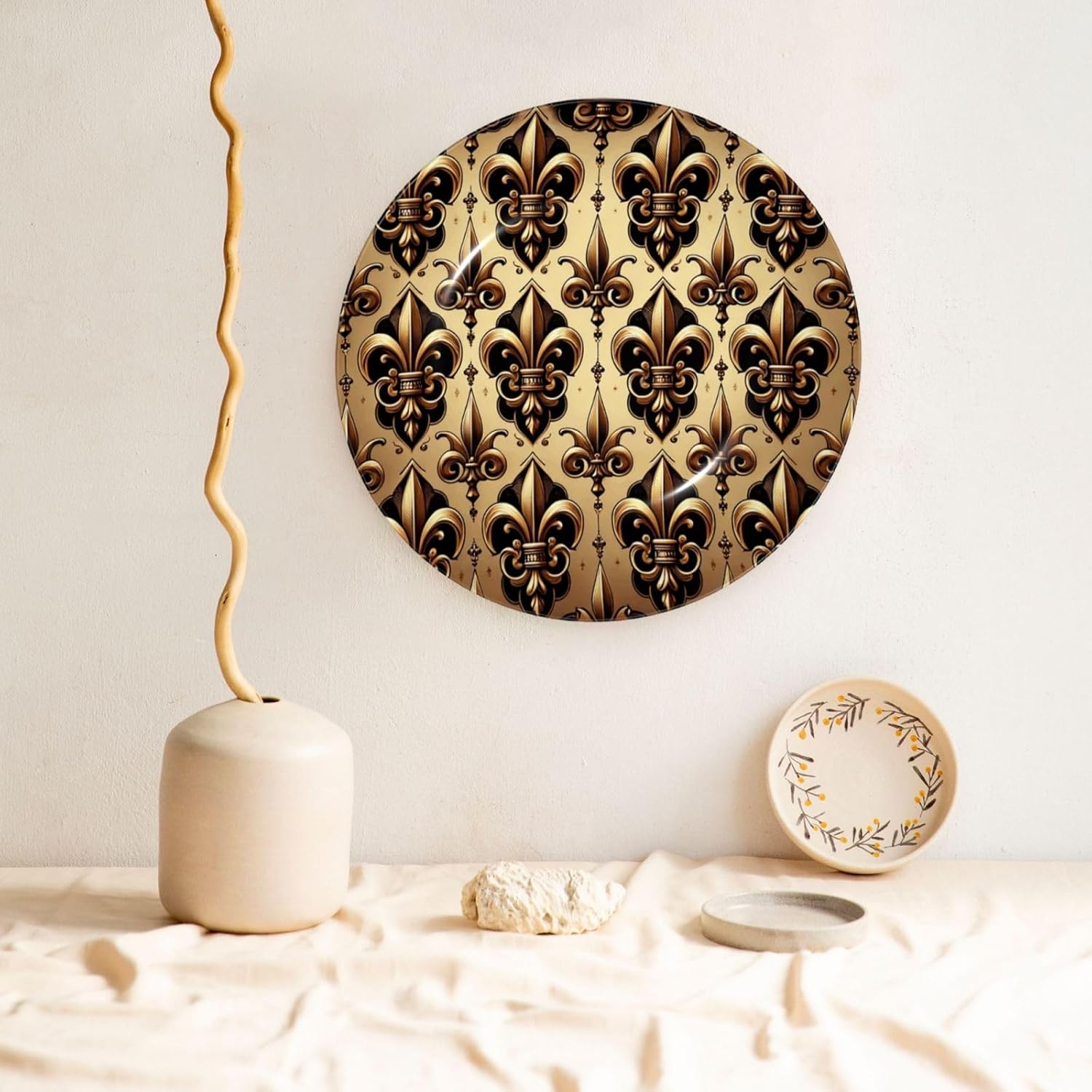 Royal-Fleur-De-Lis-Luxury 10 Inch Decorative Plate With Stand, Elegant Display Wall Plate For Home Decor