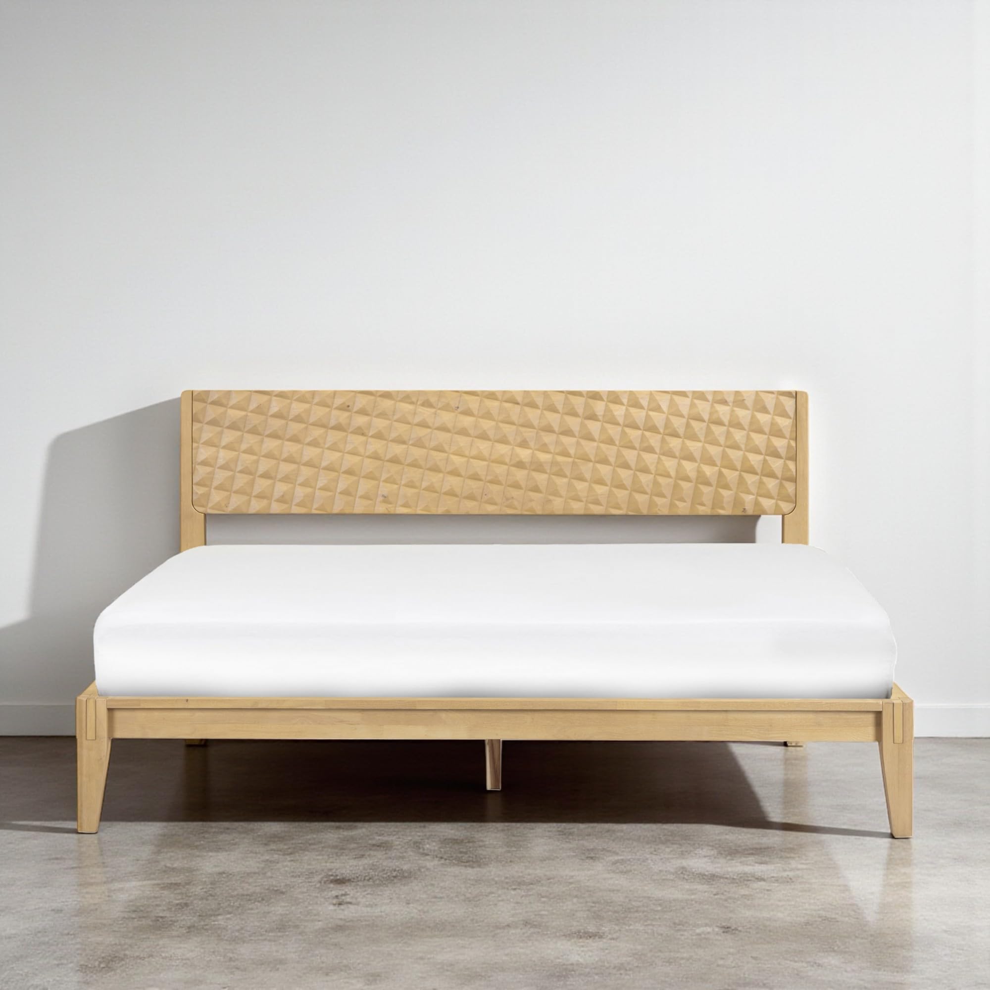 Photo 1 of NTC Sapa Solid Wood Bed Frame with 3D Carved Headboard, Japanese Joinery, No Box Spring Needed, Silent slats, Easy Assembly – King – Sand