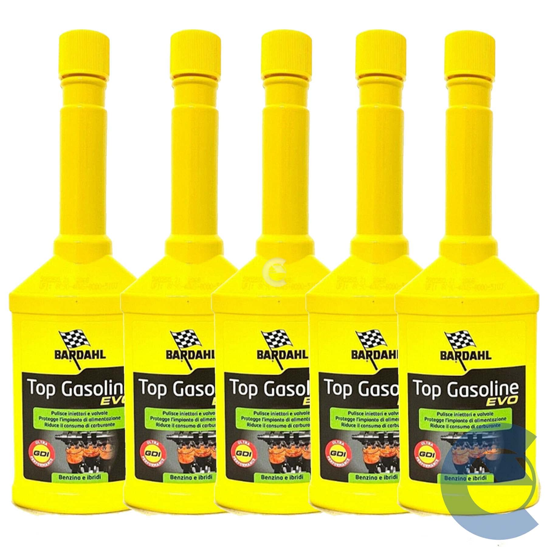 Bardahl Top Gasoline EVO, multifunktionales Additiv für das Auto, Benzin-Additiv, entfernt effektiv Ablagerungen bereits bei der ersten Behandlung, schützt vor Rost, 5 x 250 ml