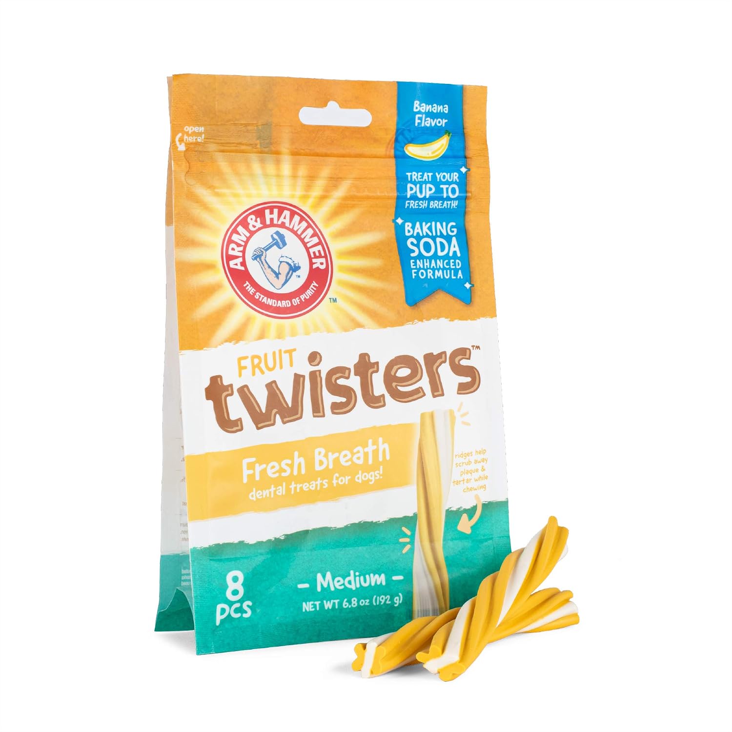 Arm & Hammer Fruit Twisters Fresh Breath Dental Treats for Dogs in Banana Flavor, 8 Pieces | Medium Dog Dental Chews Fight Bad Breath,…