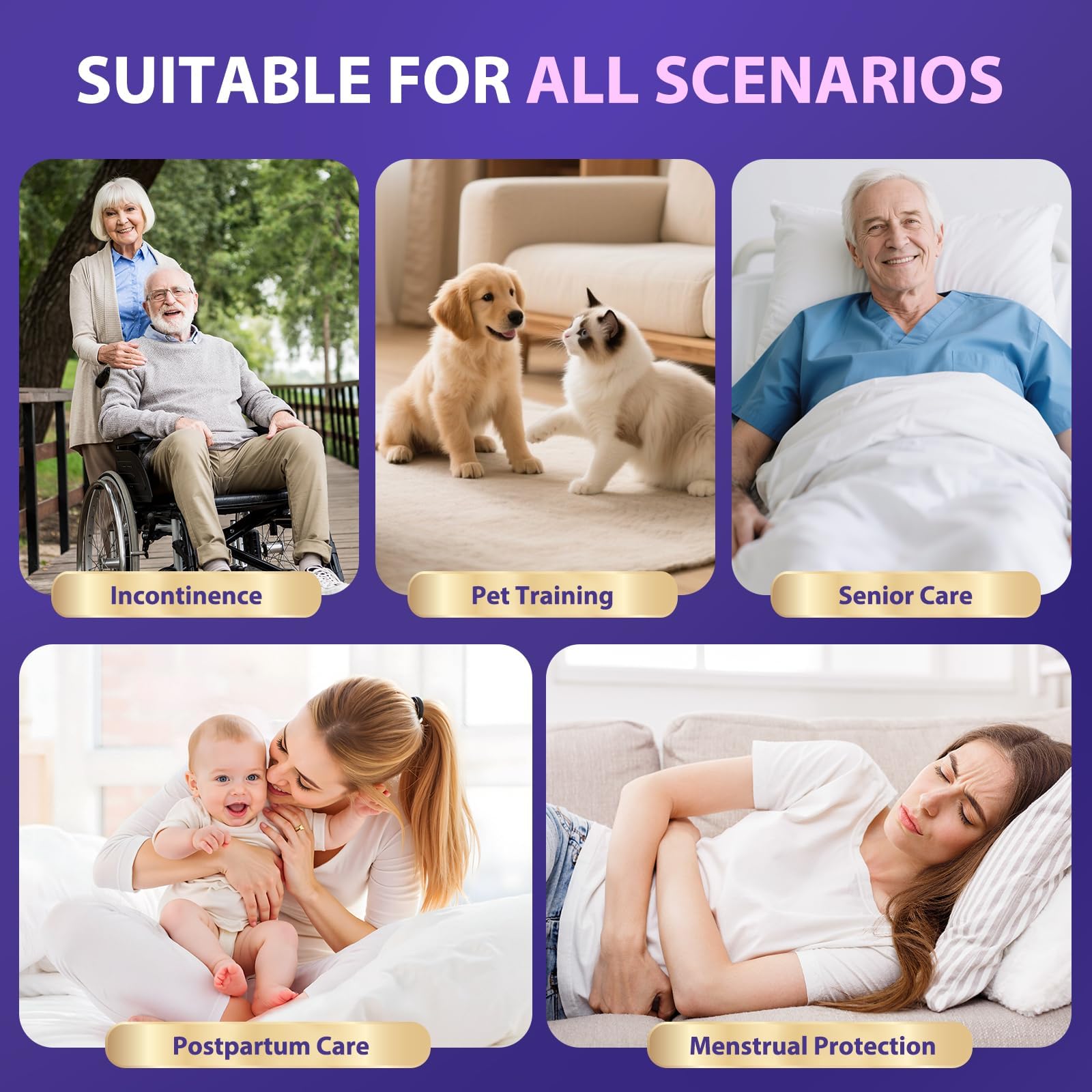 MILDPLUS Sottoassorbenti usa e getta resistenti, 76 x 91 cm (50 pezzi) | 110 g super assorbenti | viola a prova di perdite per la cura dell'incontinenza di adulti, anziani, bambini e animali domestici