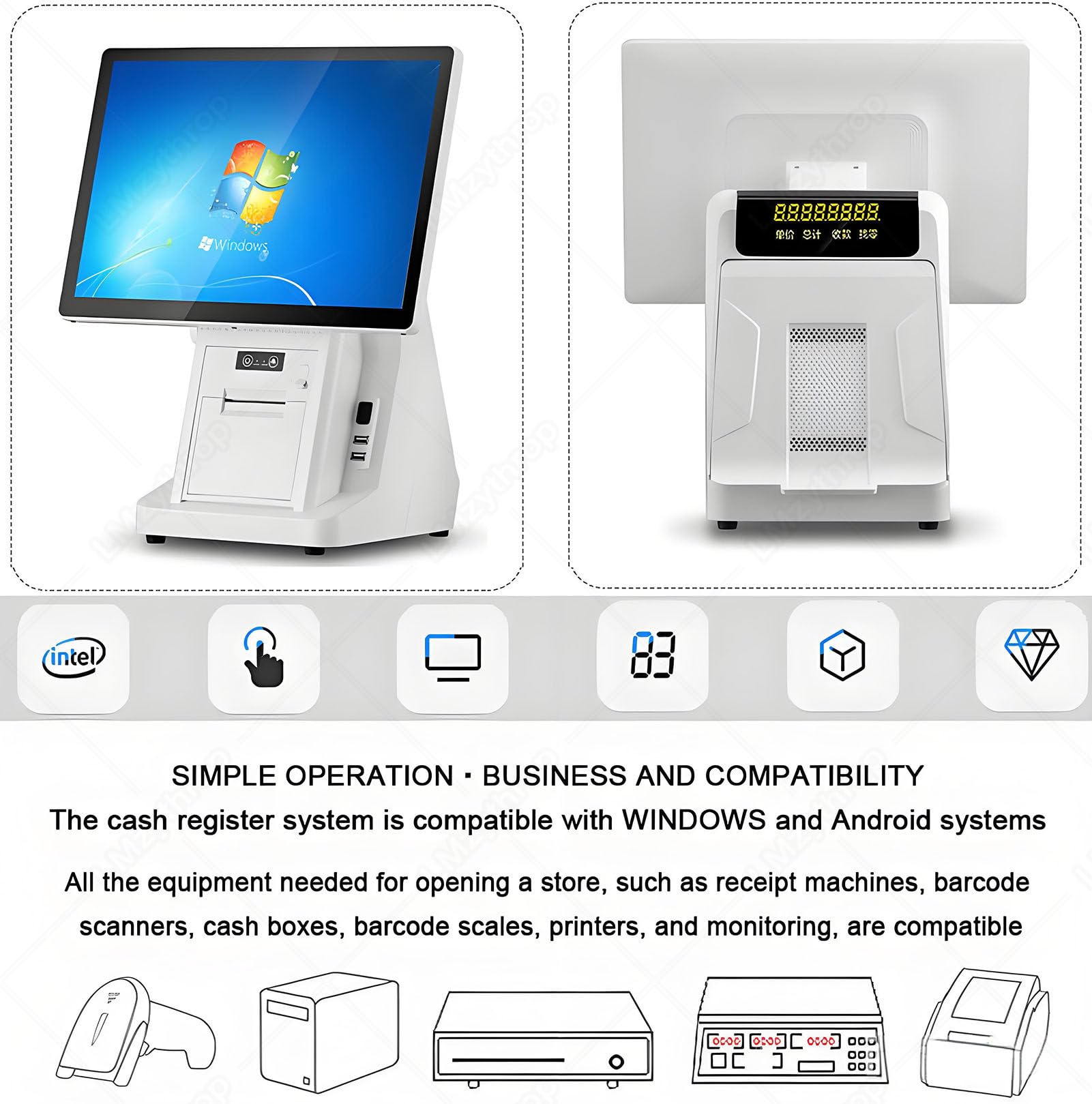 Kasy Fiskalne z Drukarką ParaGOnów I Wieloma Portami,Kasy Fiskalnej SingleScreen-80mmPrinter | 8+256GB,‌15,6-Calowy Ekran Dotykowy,Kasy Fiskalnej dla Sklepów Spożywczych,Odzieżowych,Restauracji