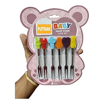 PUTHAK Kids/Baby Fork Set, Fruit Fork Cartoon Shape-Fruit Fork for Party Stainless Steel Baby Fork, Fruit Fork Set (Set of 6 Pieces)