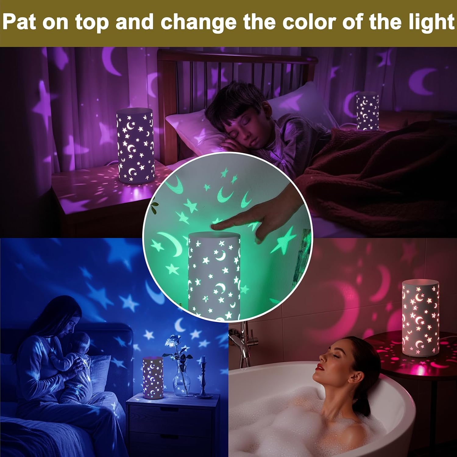 Star & Moon Night Light - USB Rechargeable Portable Bedside Lamp, Adjustable Color Lamp for Kids, Women, Bedroom, Home Décor, Gift for Mom, Nursery, Birthday & Holiday Gifts