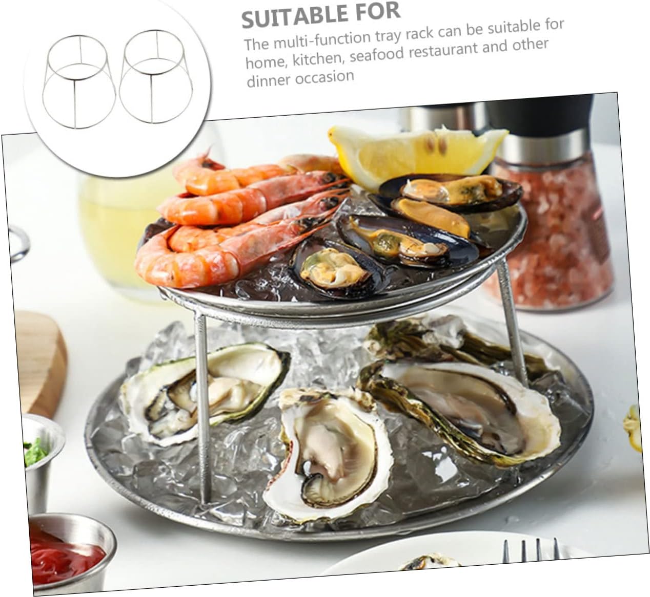 IMIKEYA 2pcs Stainless Steel Seafood Tray Rack Restaurant Pizza Stand Seafood Holder Daily Use Pizza Holder